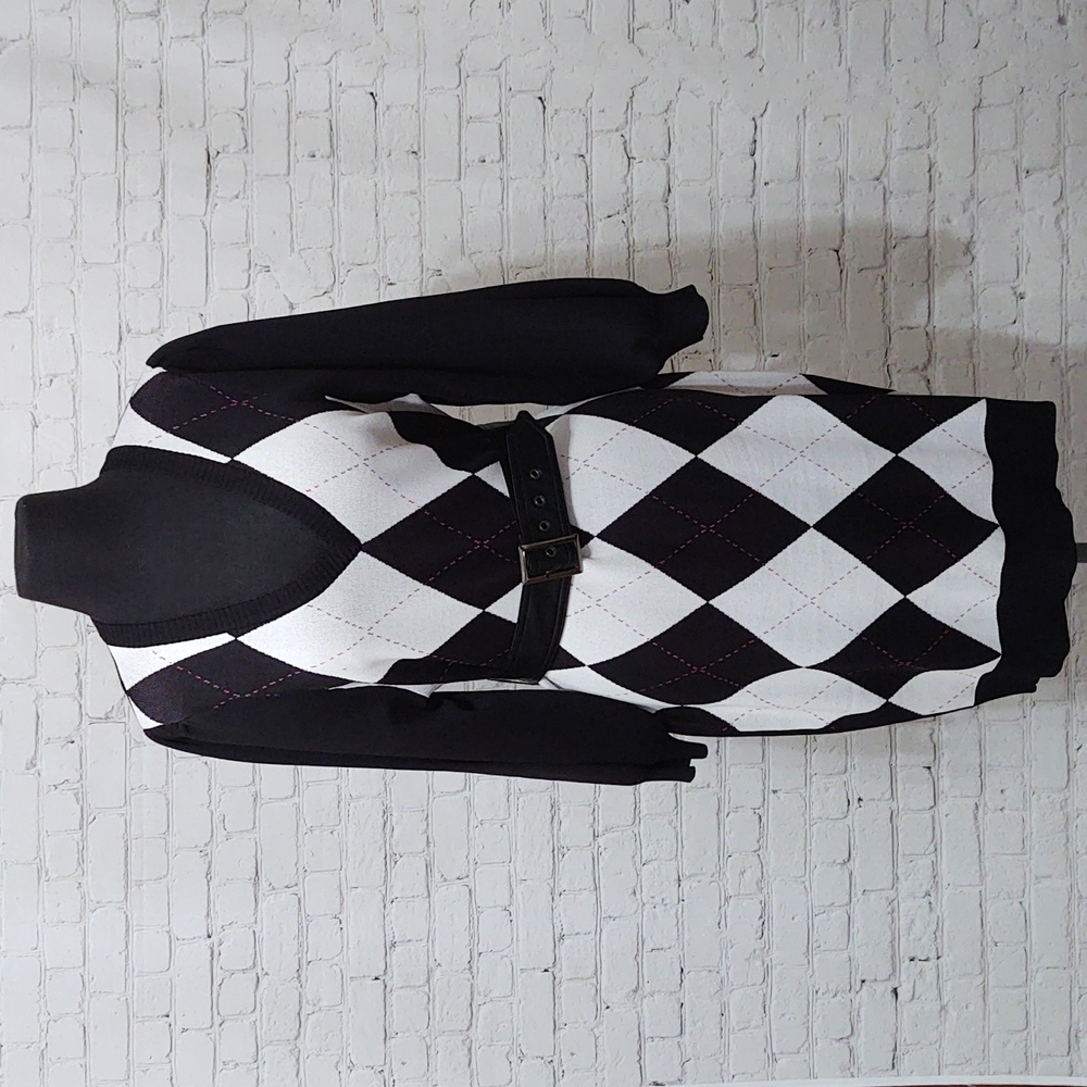 New York and Company Belted Argyle Tunic Sweater